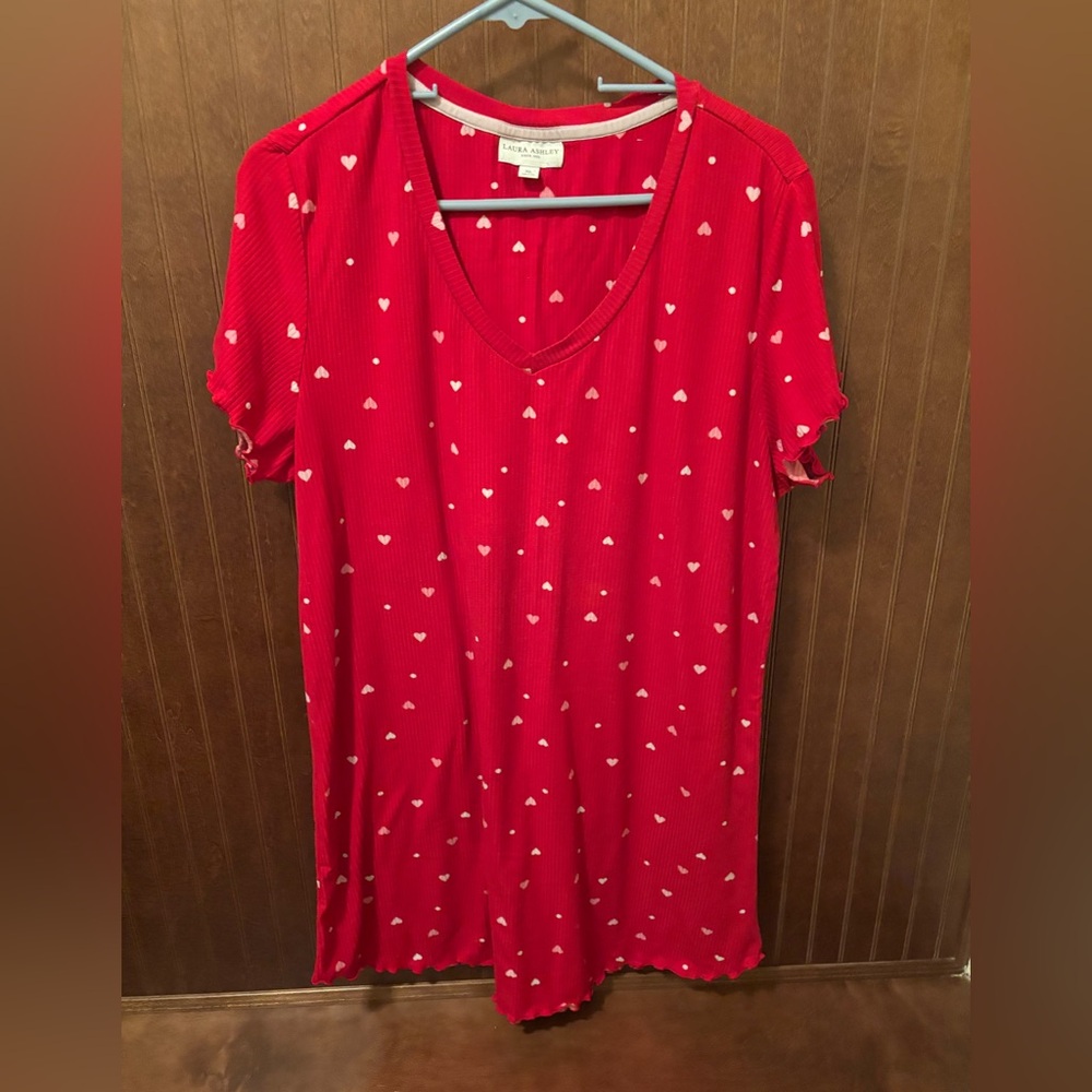 Laura Ashley Red Heart Print Short Sleeve Top